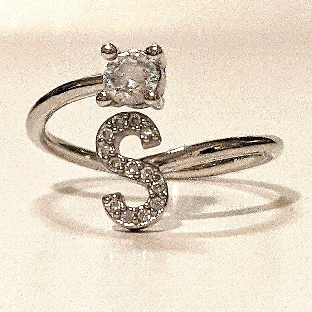 S initial ring adjustable clear stone 7 NWOT